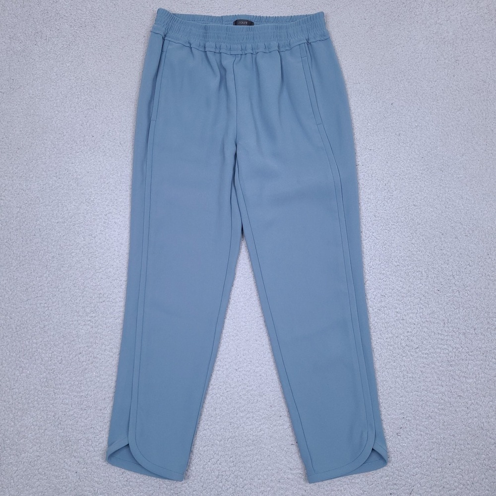 J Crew Reese Pull On Crepe Pants Womens Size‎ 2 Newport Blue Elastic Waist